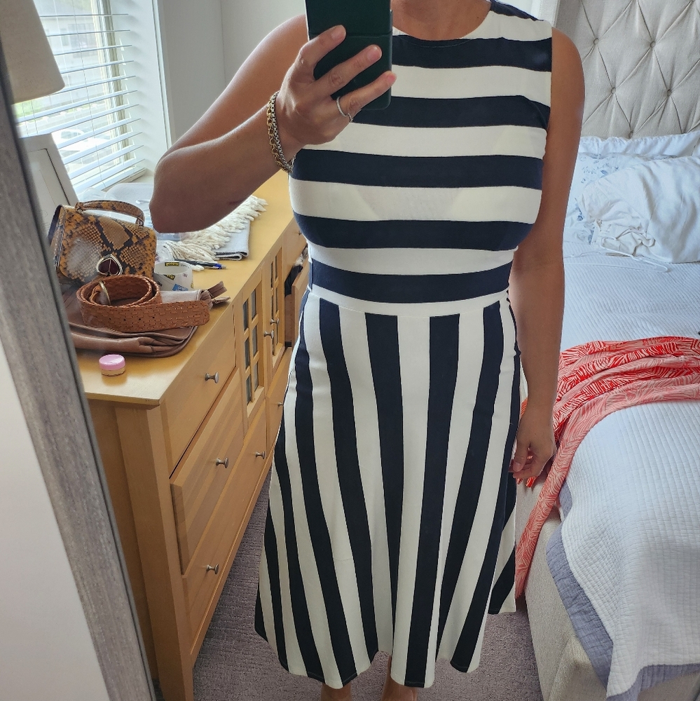 Off White And Black Striped Dress